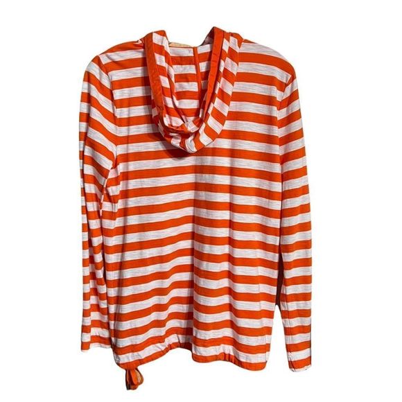 Lauren Ralph Lauren Orange White Stripe Long Sleeve Top Drawstring Waist Sz L - Picture 2 of 9
